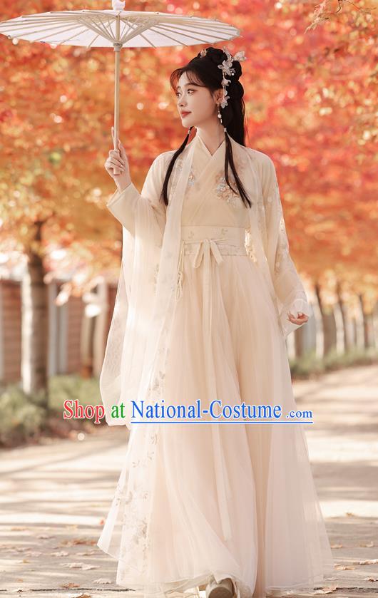 China Ancient Palace Princess Clothing Traditional Champagne Hanfu Dress Jin Dynasty Young Woman Costumes