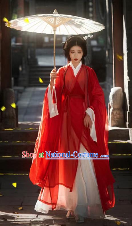 China Traditional Red Hanfu Liu XIan Dress Warring States Time Court Woman Costumes Ancient Palace Princess Clothing