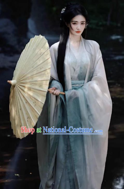 China Ancient Goddess Clothing Traditional Hanfu Light Green Dress Southern and Northern Dynasties Court Princess Costumes